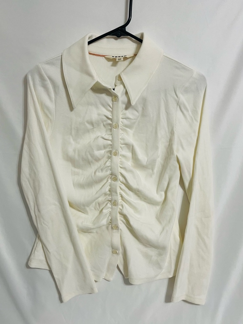 Boden Cream Ruched Button-Front Collared Top